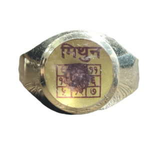 Gemini (Mithuna-मिथुन) Rashi(राशि) Yantra(यंत्र) Asthdhatu(अष्टधातु) Ring(रिंग) with Rudraksh(रुद्राक्ष)