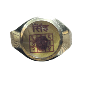 Leo (Singh-सिंह) Rashi(राशि) Yantra(यंत्र) Asthdhatu(अष्टधातु) Ring(रिंग) with Rudraksh(रुद्राक्ष)