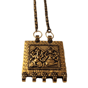 High Quality Metal Gold Plated Ganesh Laxmi Pendant With Chain | Size 45x40 mm