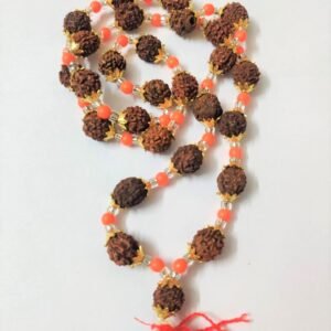 Golden Cap Rudraksha Mala With Crystal