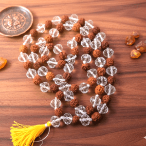 High Quality Diamond Cut Crystal Rudraksha Mala (क्रिस्टल रुद्राक्ष माला) | 81 Beads | Bead Size- Sphatik 11 mm, Rudraksha 8 mm