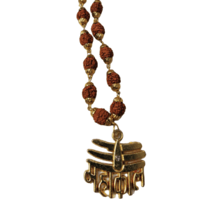 Golden Cap Rudraksha Mala With Metal Mahakal Pendant