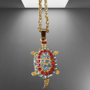 American Diamond Metal Golden Meru Tortoise Pendant With Chain | Size 50x20 mm