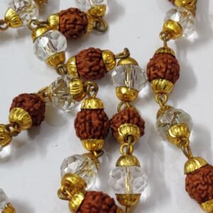Golden Cap Crystal Rudraksha Mala(स्फटिक रुद्राक्ष माला)