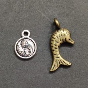 German Silver Gold Plated Metal Yin Yang And Fish Combo Pendant