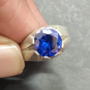 Blue AD Zircon Brass Ring With Silver Coating(नीला जिरकॉन रिंग)
