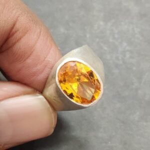 Orange AD Zircon Brass Ring With Silver Coating(ऑरेंज जिरकॉन रिंग)