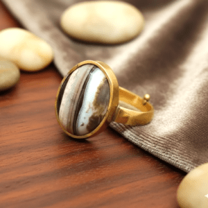 High Quality Certified Sulemani Hakik Stone Ring In Brass With Certificate(सुलेमानी हकीक स्टोन रिंग) | Size- Adjustable | Weight- 6.34 gram