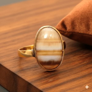 High Quality Certified Sulemani Hakik Stone Ring In Brass With Certificate(सुलेमानी हकीक स्टोन रिंग) | Size- Adjustable | Weight- 6.94 gram