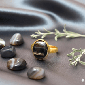 High Quality Certified Sulemani Hakik Stone Ring In Brass With Certificate(सुलेमानी हकीक स्टोन रिंग) | Size- Adjustable | Weight- 4.76 gram