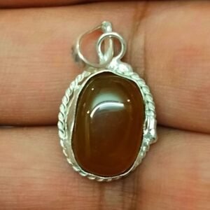 Silver Polished Brass Hakik Stone Locket 16(हकीक स्टोन लॉकेट)