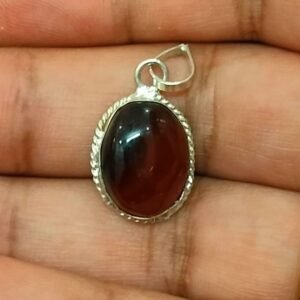 Silver Polished Brass Hakik Stone Locket 40(हकीक स्टोन लॉकेट)