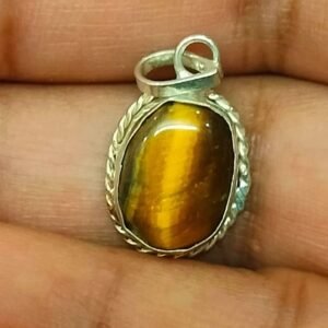 Silver Polished Brass Tiger Eye Stone Locket 1(टाइगर आई स्टोन लॉकेट)