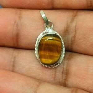 Silver Polished Brass Tiger Eye Stone Locket 3(टाइगर आई स्टोन लॉकेट)