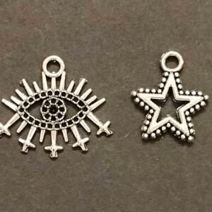 German Silver Evileye 22 mm, Star 15 mm Locket Combo For Good Luck