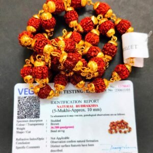 Certified High Quality 5 Mukhi Rudraksha Brass Mala With Certificate(सर्टिफाइड रुद्राक्ष ब्रास माला), Bead Size 10mm