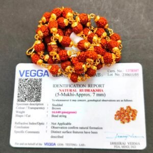 Certified High Quality 5 Mukhi Rudraksha Brass Mala With Certificate(सर्टिफाइड रुद्राक्ष ब्रास माला), Bead Size 7mm