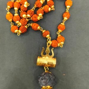 Golden Cap Trishul Damru Rudraksha Mala(रुद्राक्ष माला)