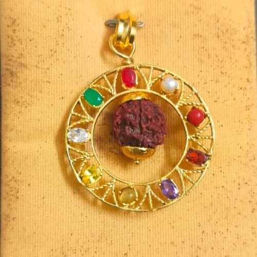 High Quality Big Size Pachdhatu Navratan Locket With Rudraksha(पंचधातु नवरत्न लॉकेट), Size- 5x4 cm