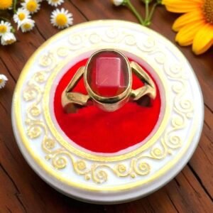 Panchdhatu Redgarnet Stone Ring(पंचधातु लहसुनिया रिंग), size- 21