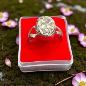 Silver Polished Brass Pyrite Stone Ring (ब्रास पाइराइट रिंग), Size Adjustable